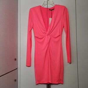 Zara Knotted Stretchy Long Sleeve Mini Dress Size M Pink